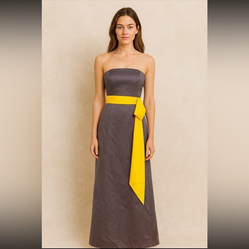 Alfred Angelo Gown Charcoal & Canary yellow floor length lace up back Bridal